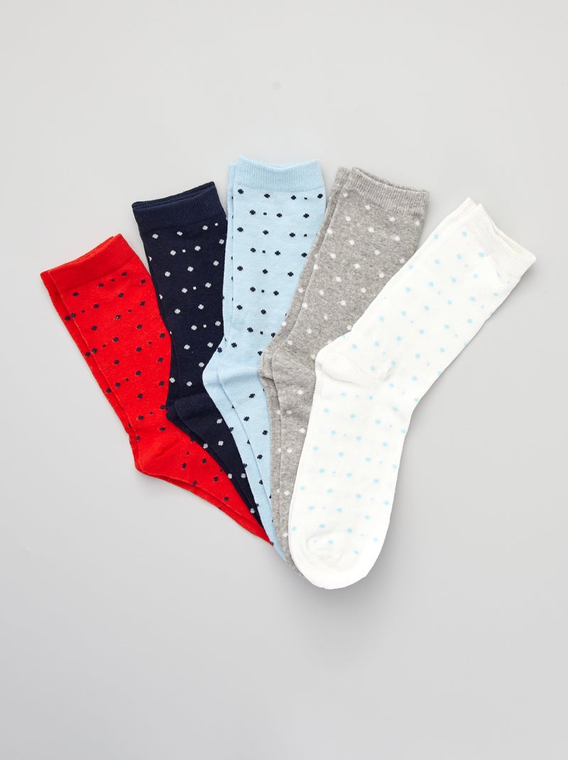 Lote de 5 pares de meias às bolinhas Azul/ Vermelho - Kiabi
