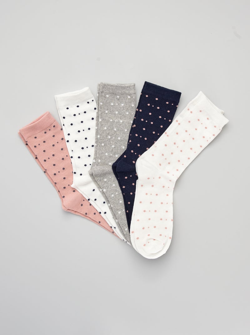Lote de 5 pares de meias às bolinhas Cinza/ Rosa - Kiabi
