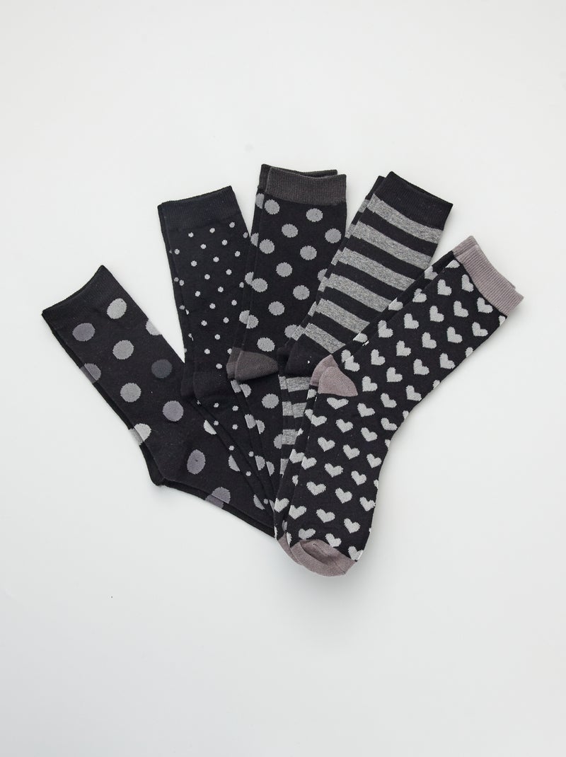 Lote de 5 pares de meias às bolinhas Preto - Kiabi