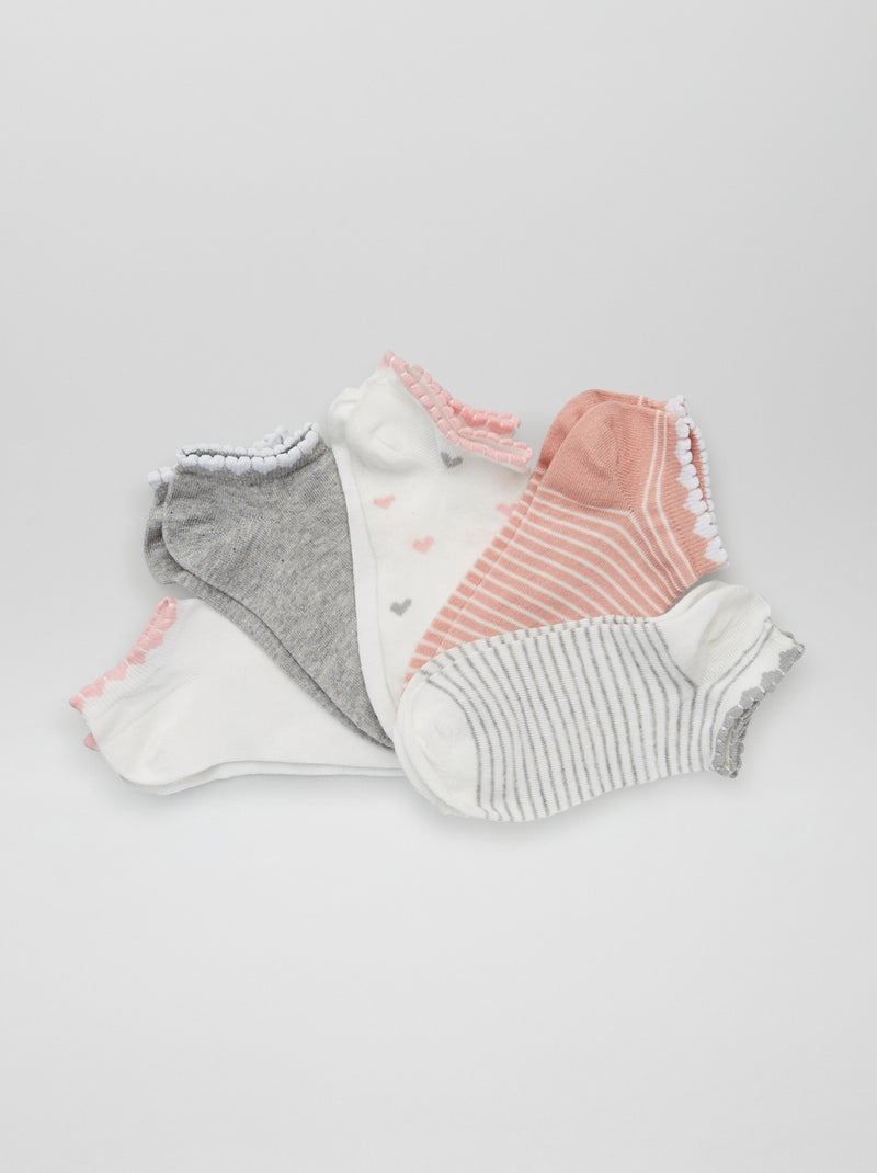 Lote de 5 pares de meias Branco/ Rosa - Kiabi