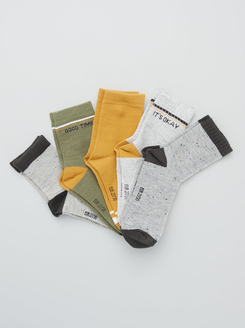 Lote de 5 pares de meias caneladas e matizadas AMARELO - Kiabi