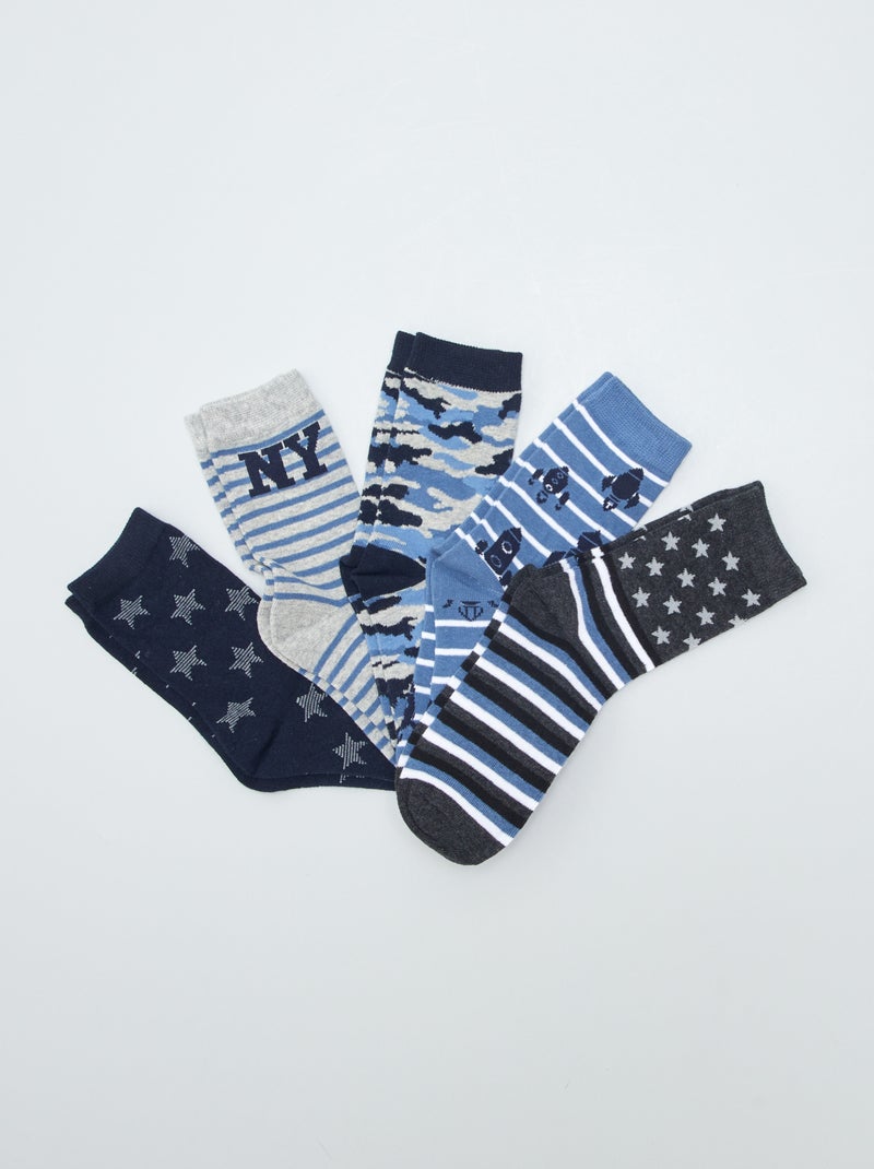 Lote de 5 pares de meias com estampado americano AZUL - Kiabi