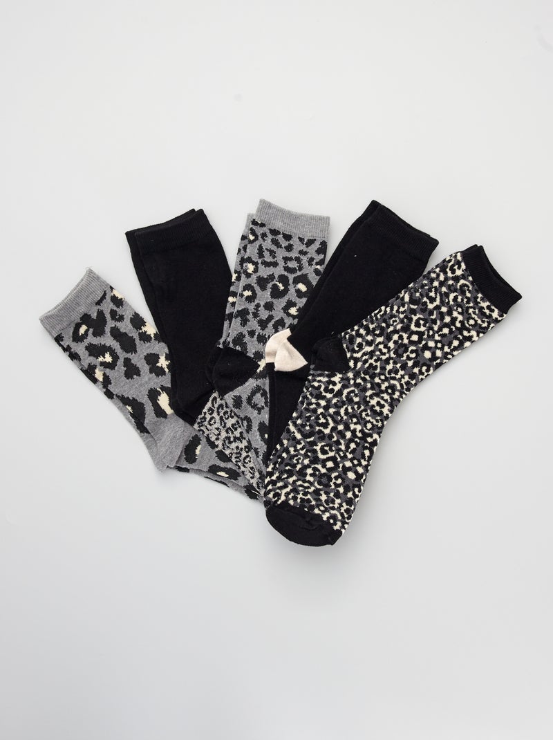Lote de 5 pares de meias com estampado animal Preto - Kiabi