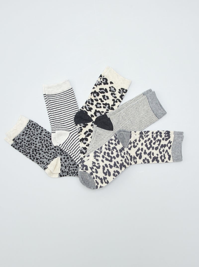 Lote de 5 pares de meias com estampado leopardo CINZA - Kiabi