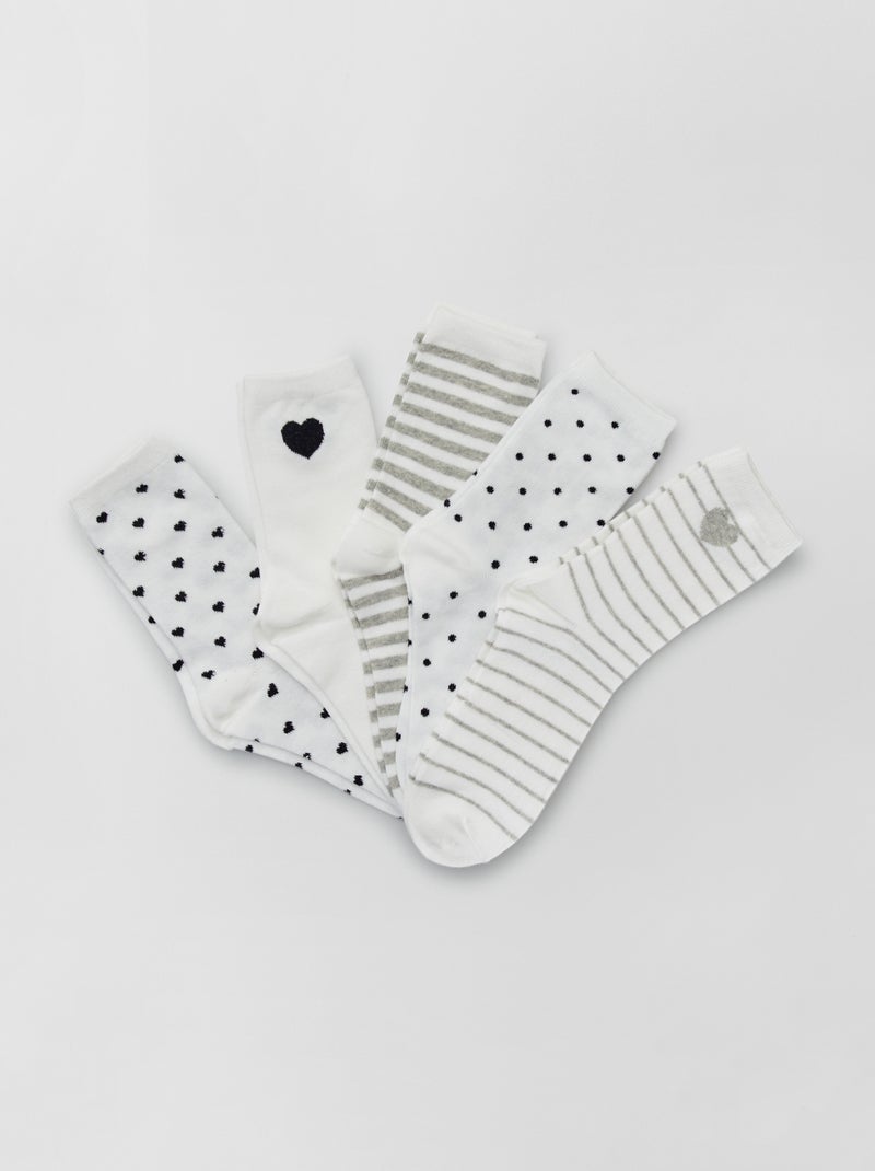 Lote de 5 pares de meias com estampados Branco - Kiabi