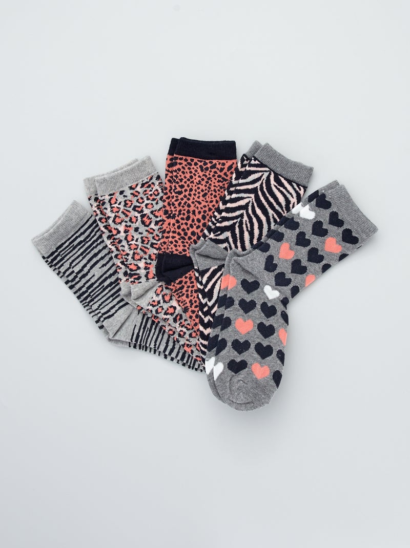 Lote de 5 pares de meias com estampados Cinza Claro - Kiabi