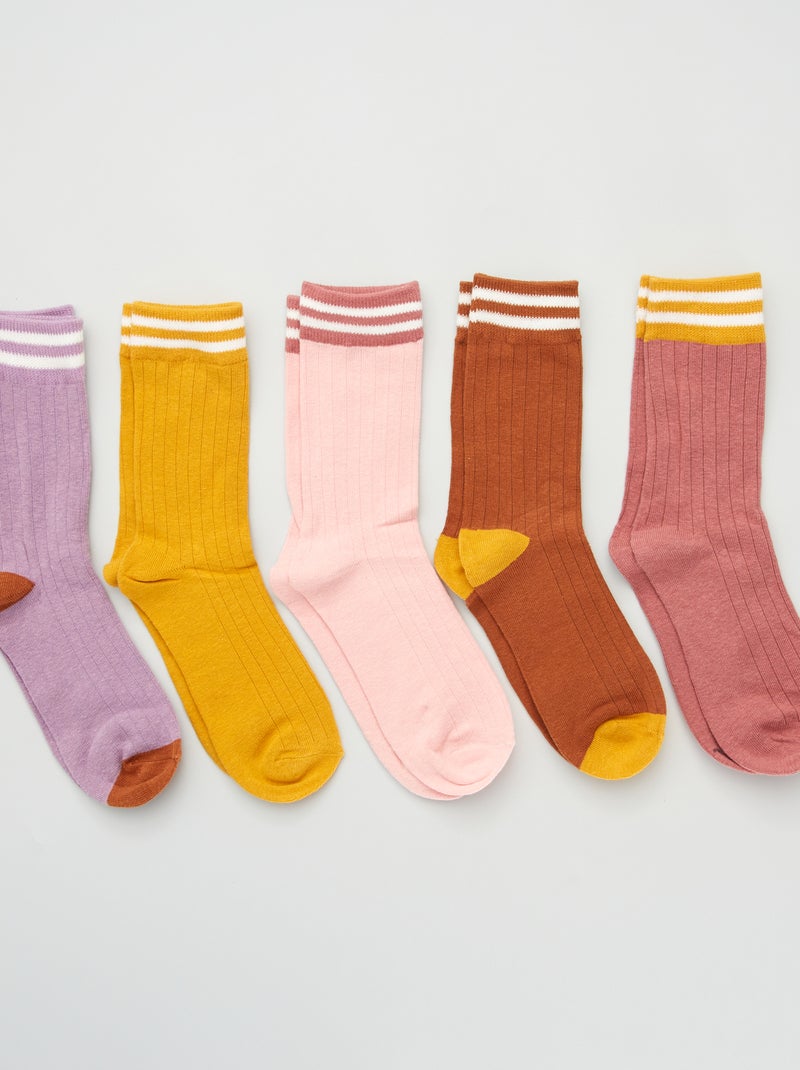 Lote de 5 pares de meias com faixas contrastantes AMARELO - Kiabi