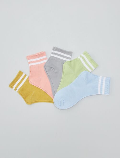 Lote de 5 pares de meias com faixas contrastantes - Kiabi