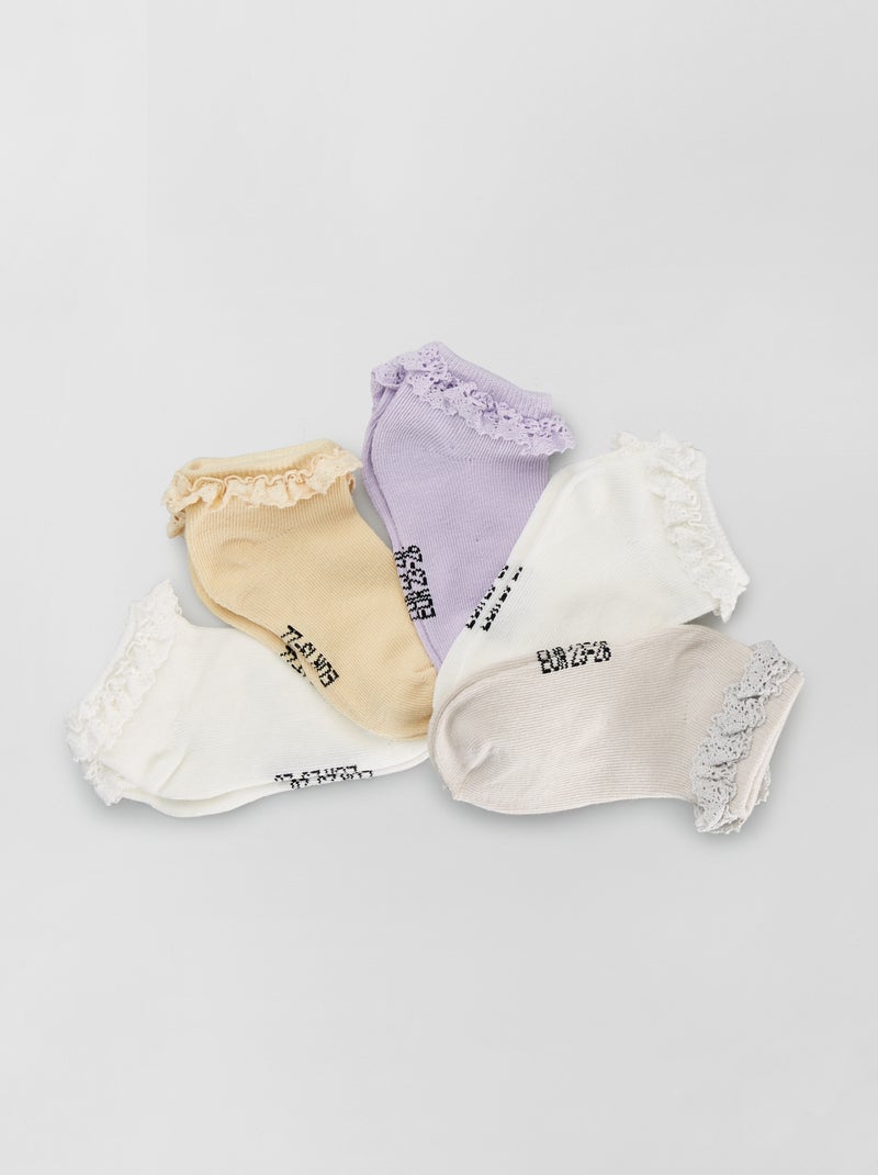 Lote de 5 pares de meias curtas com folhos BRANCO - Kiabi