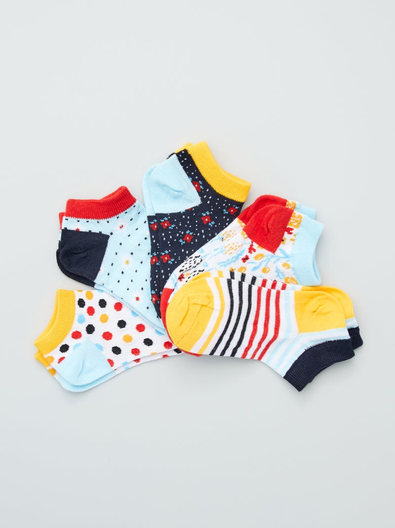Lote de 5 pares de meias curtas de fantasia Azul/ Branco - Kiabi