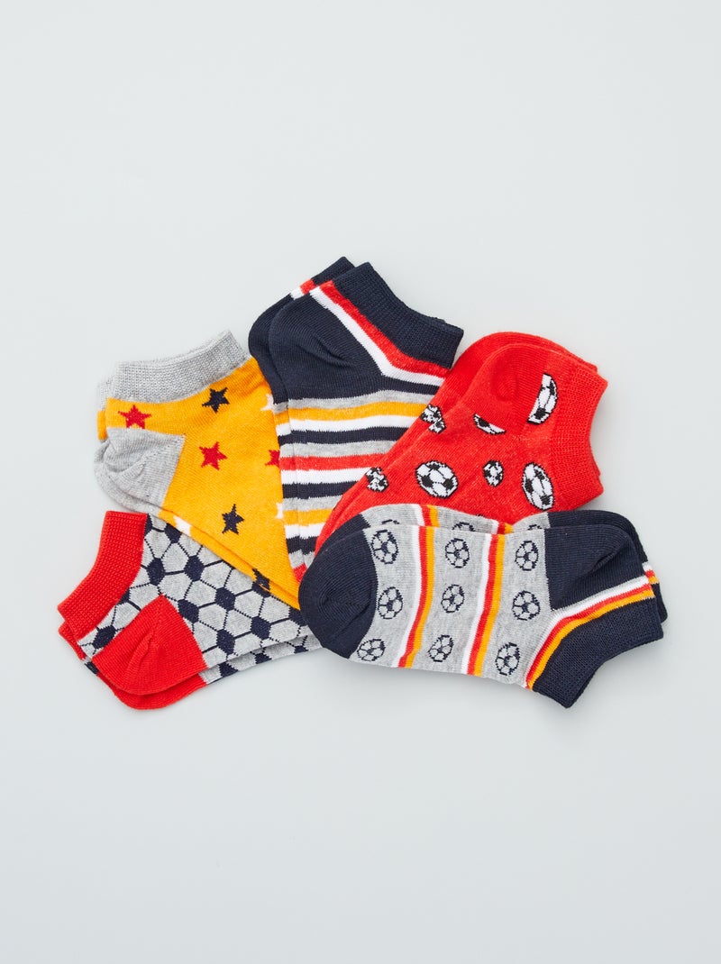 Lote de 5 pares de meias curtas de fantasia Vermelho/ Cinza - Kiabi