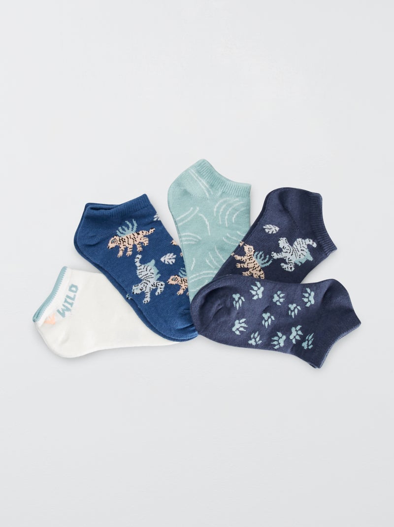 Lote de 5 pares de meias curtas fantasia AZUL - Kiabi