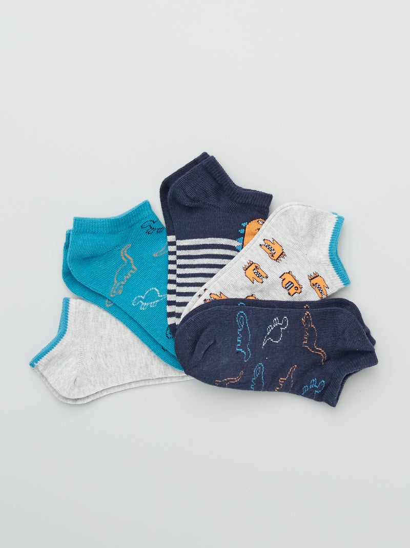 Lote de 5 pares de meias curtas fantasia AZUL - Kiabi