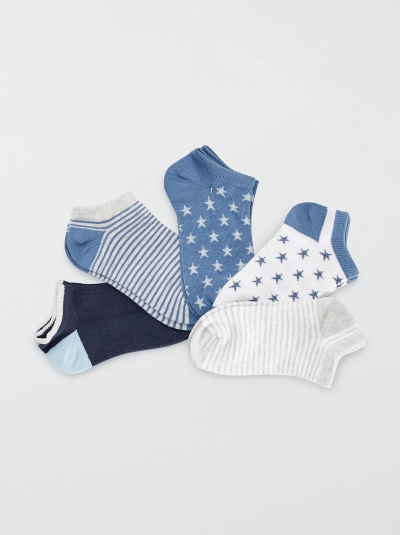 Lote de 5 pares de meias curtas fantasia AZUL - Kiabi