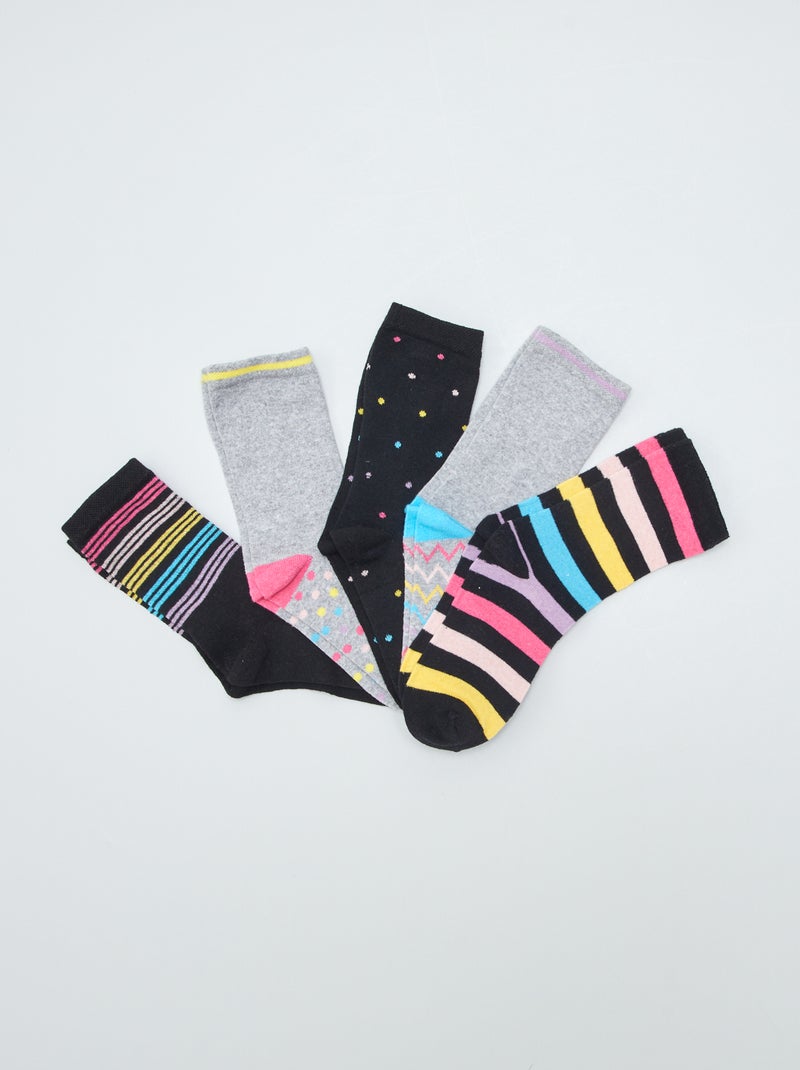 Lote de 5 pares de meias de fantasia PRETO - Kiabi