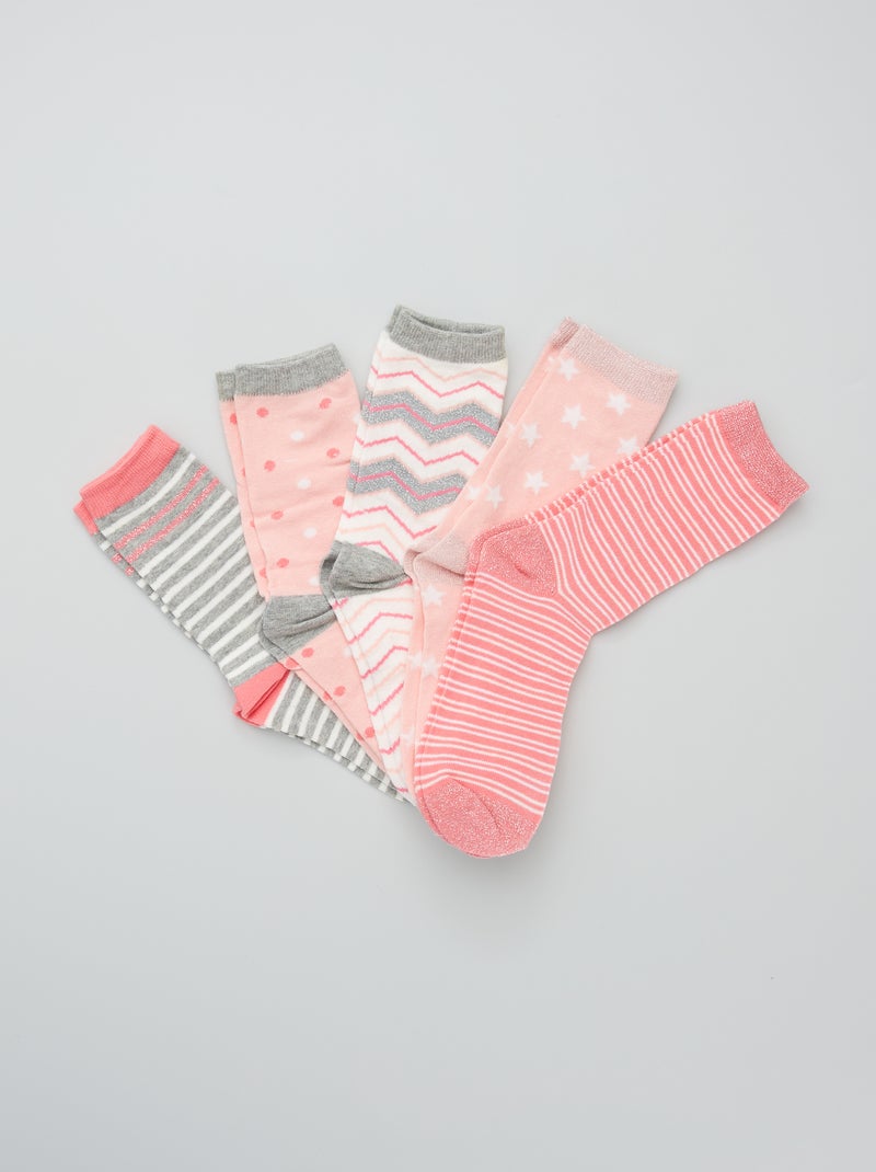 Lote de 5 pares de meias de fantasia Rosa - Kiabi