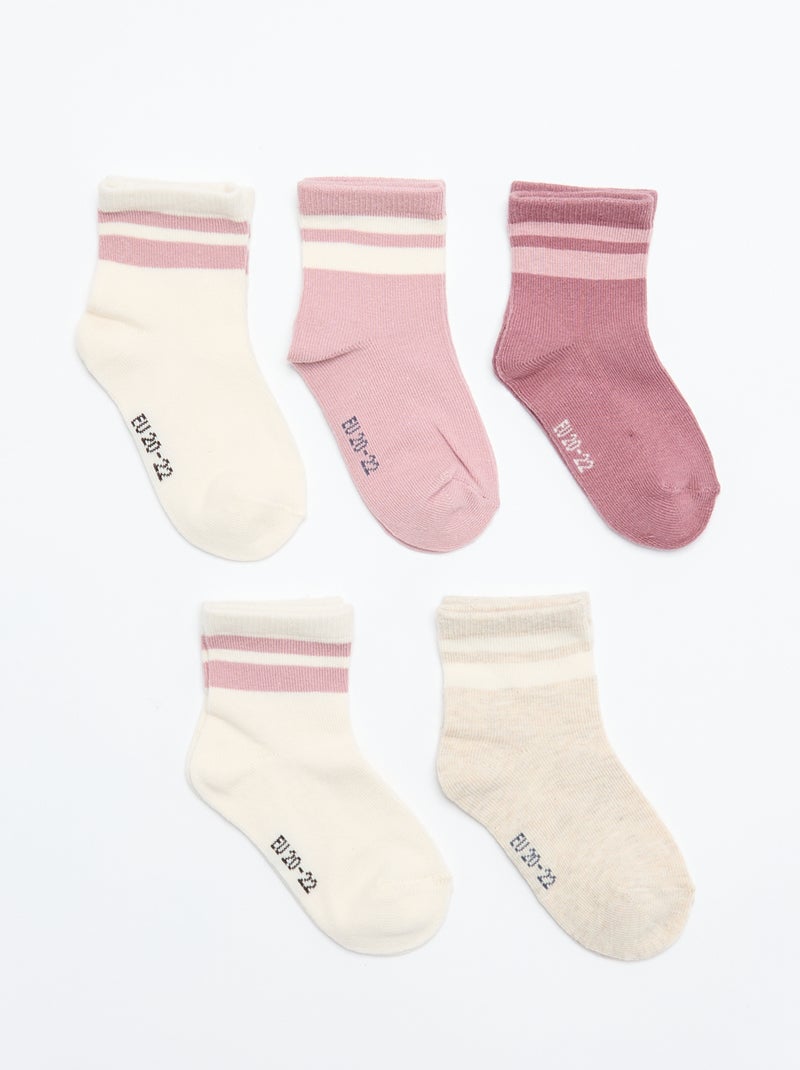 Lote de 5 pares de meias em malha elástica Rosa - Kiabi