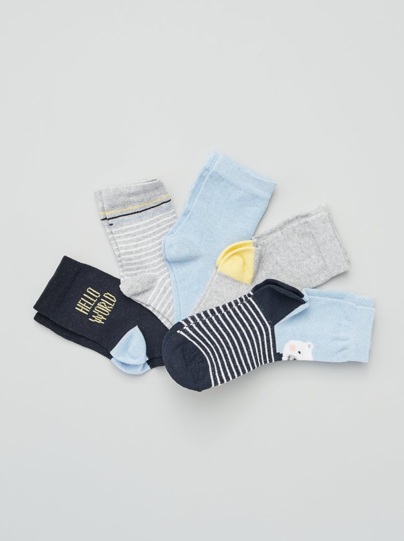 Lote de 5 pares de meias estampadas Azul - Kiabi