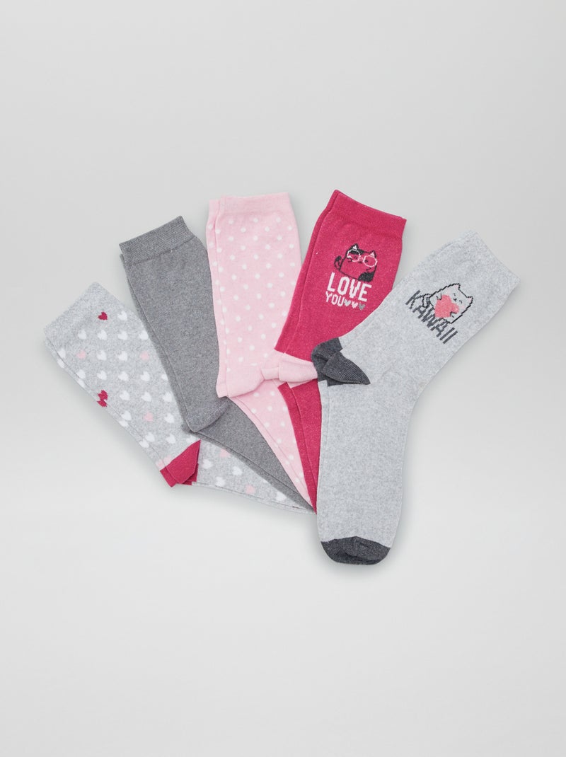 Lote de 5 pares de meias estampadas CINZA - Kiabi