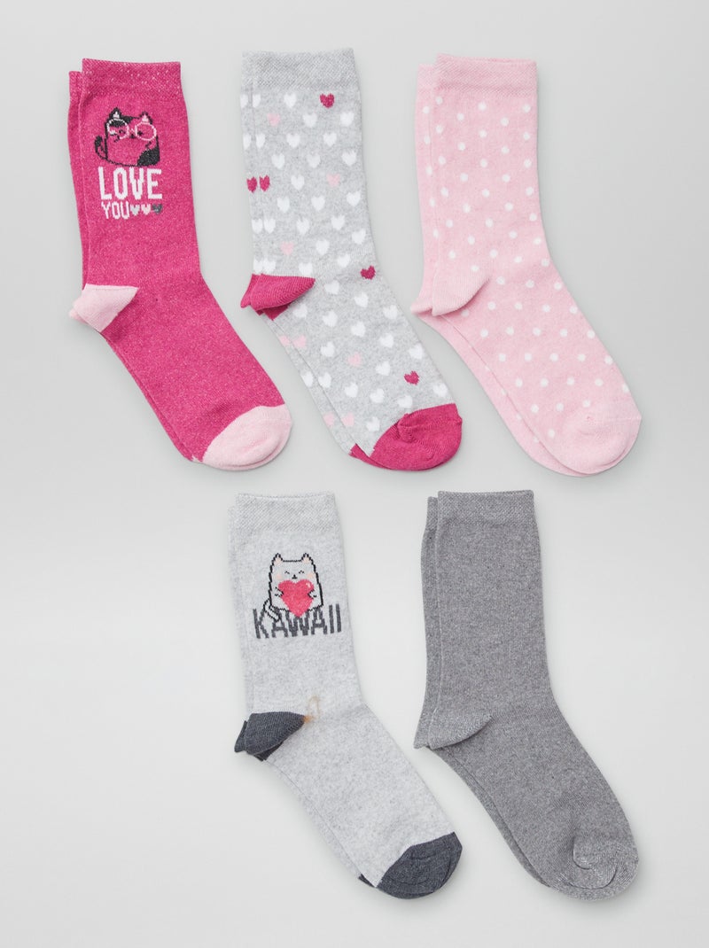 Lote de 5 pares de meias estampadas CINZA - Kiabi