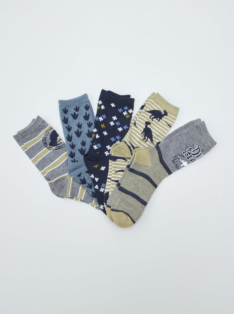 Lote de 5 pares de meias estampadas Dinossauros CAQUI - Kiabi