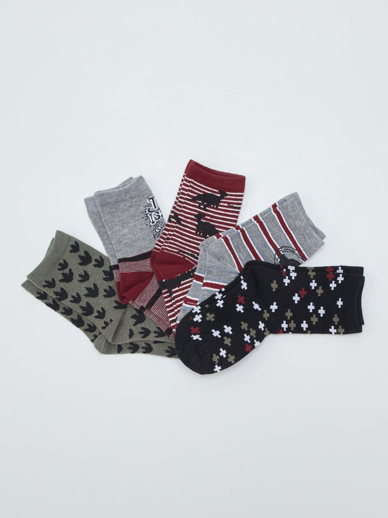 Lote de 5 pares de meias estampadas Dinossauros VERMELHO - Kiabi