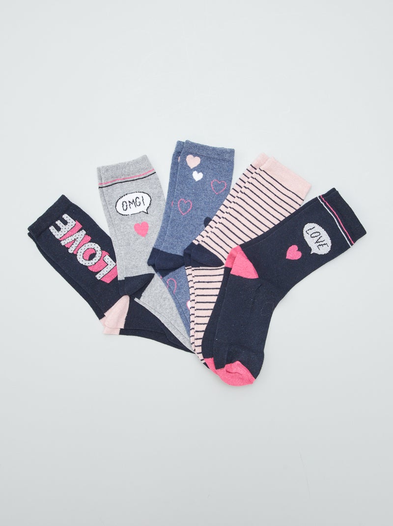 Lote de 5 pares de meias estampadas ROSA - Kiabi