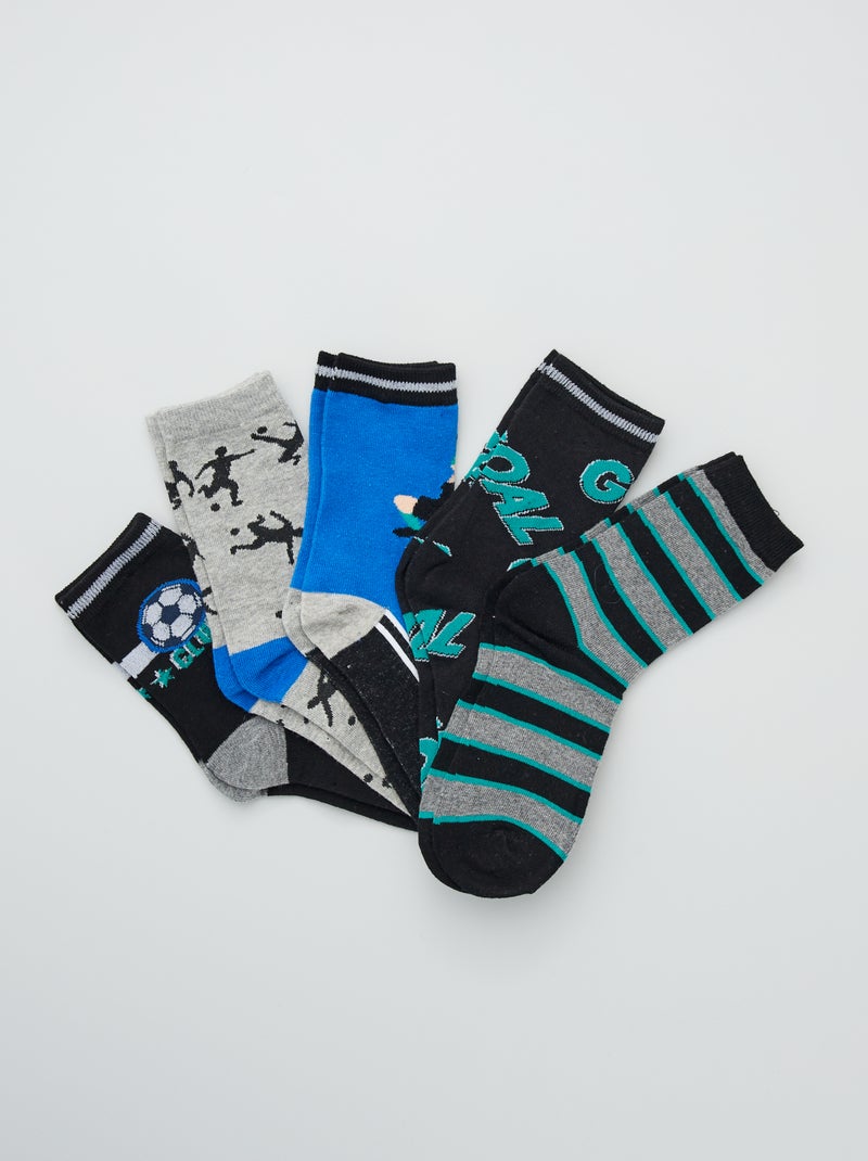 Lote de 5 pares de meias futebol Azul/ Cinza - Kiabi