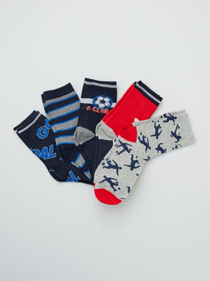Lote de 5 pares de meias futebol Vermelho/ Cinza - Kiabi