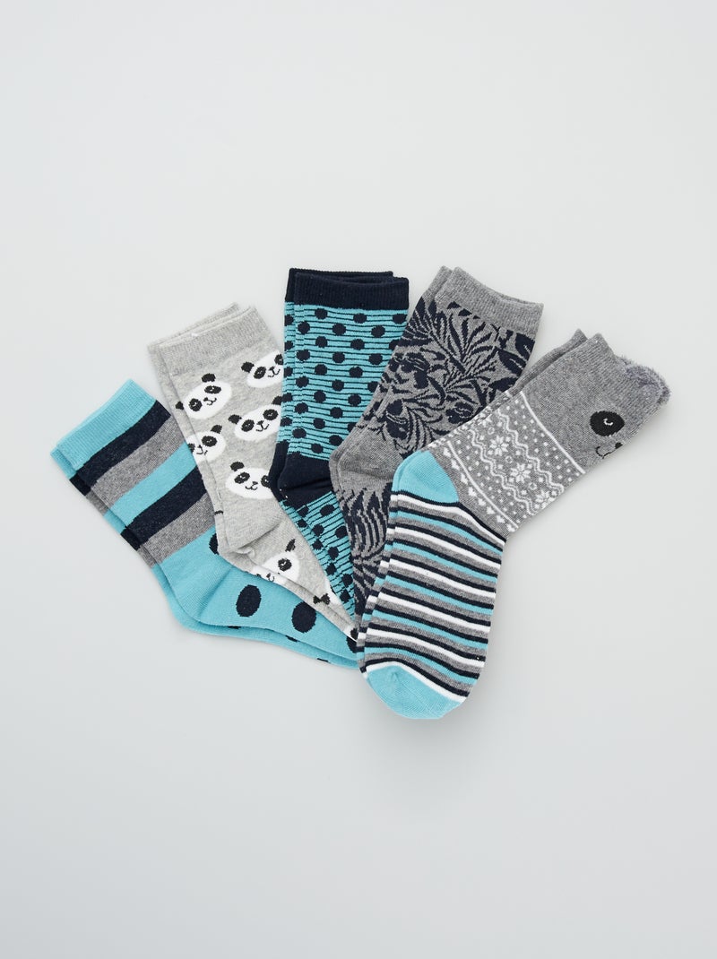 Lote de 5 pares de meias 'Panda' Azul/ Cinza - Kiabi