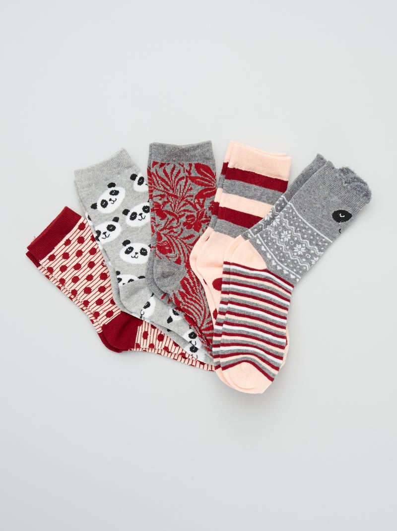 Lote de 5 pares de meias 'Panda' Rosa/ Cinza - Kiabi