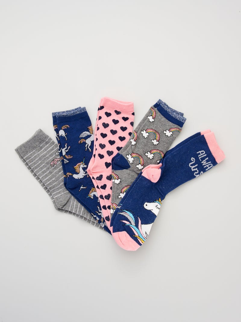 Lote de 5 pares de meias Rosa/Azul - Kiabi