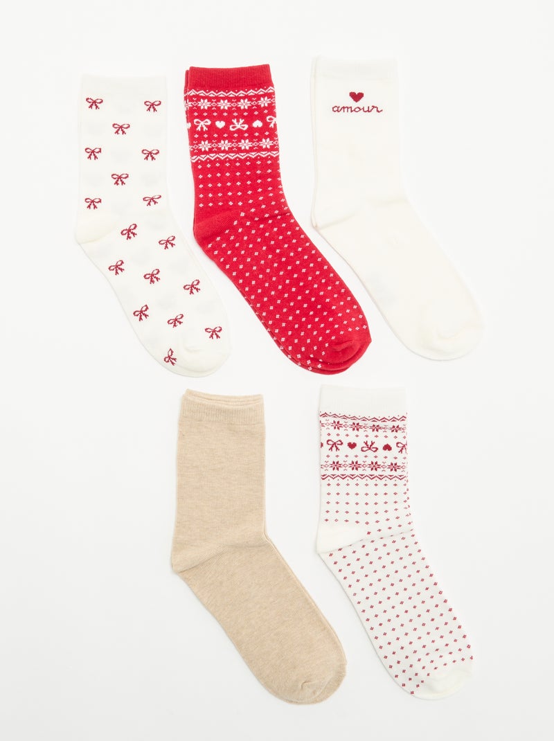 Lote de 5 pares de meias Vermelho - Kiabi