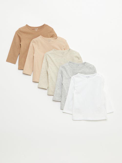 Lote de 5 t-shirts lisas de manga comprida - Kiabi