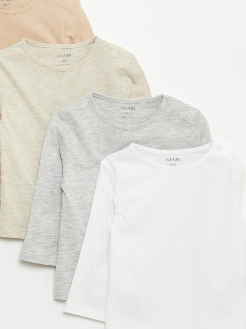 Lote de 5 t-shirts lisas de manga comprida Branco - Kiabi