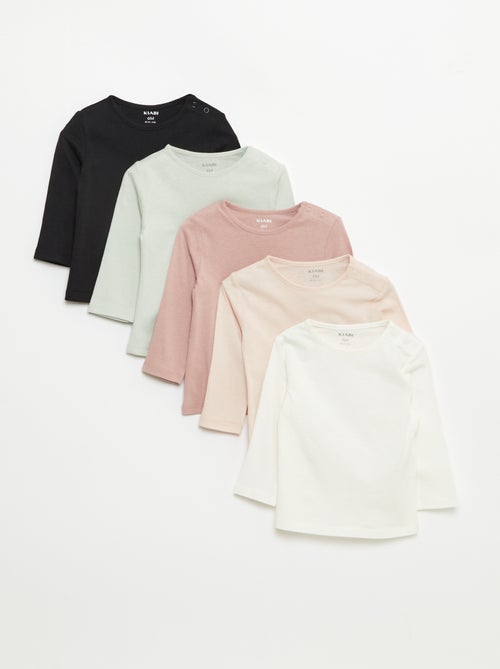 Lote de 5 t-shirts lisas de manga comprida - Kiabi