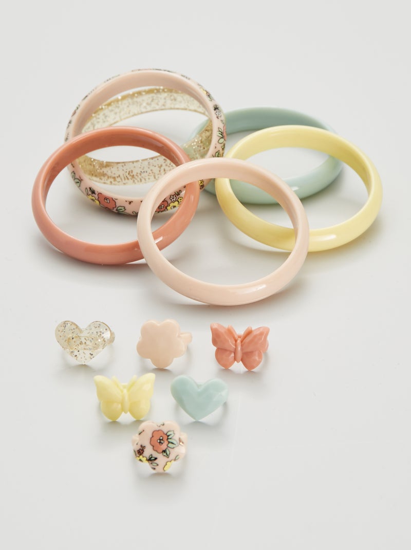 Lote de 6 anéis + pulseiras Multicor - Kiabi