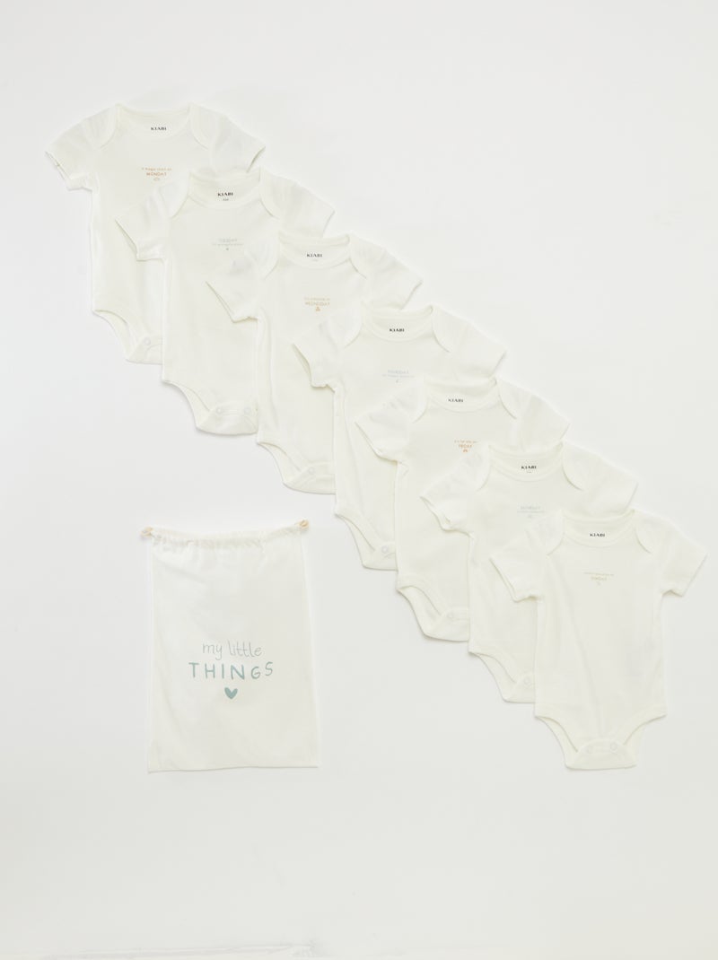 Lote de 7 bodies de manga curta + bolsa de arrumação BRANCO - Kiabi