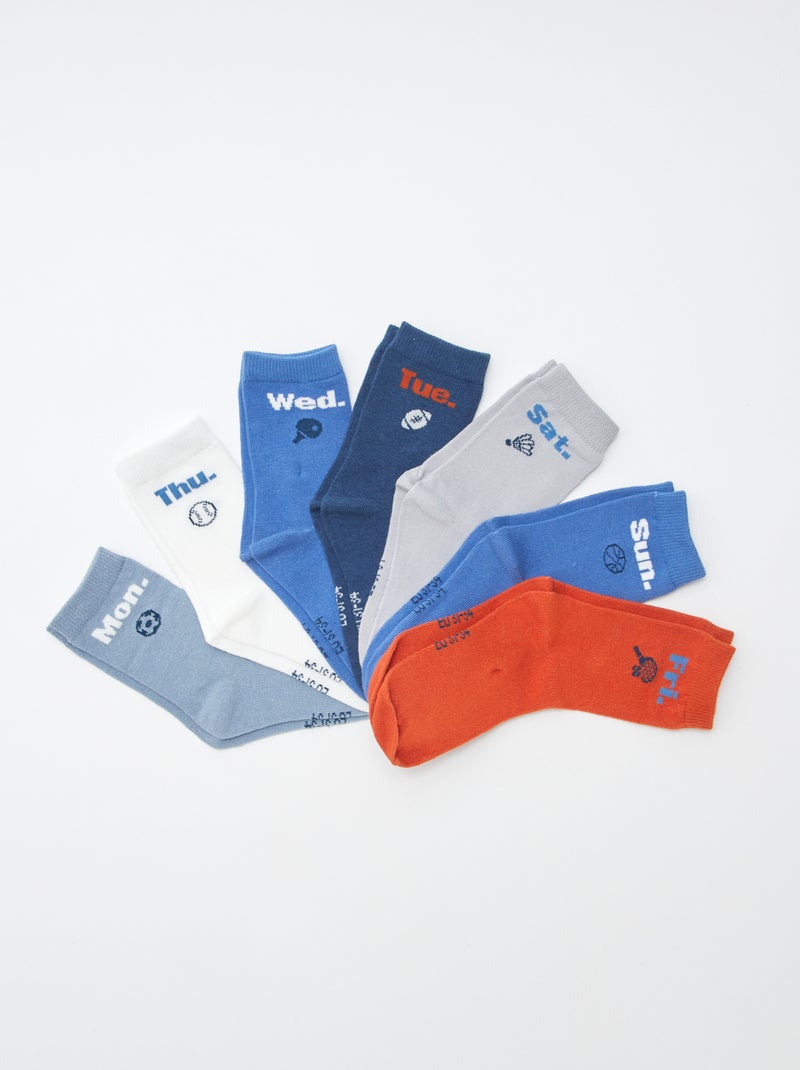 Lote de 7 pares de meias com estampado Azul - Kiabi