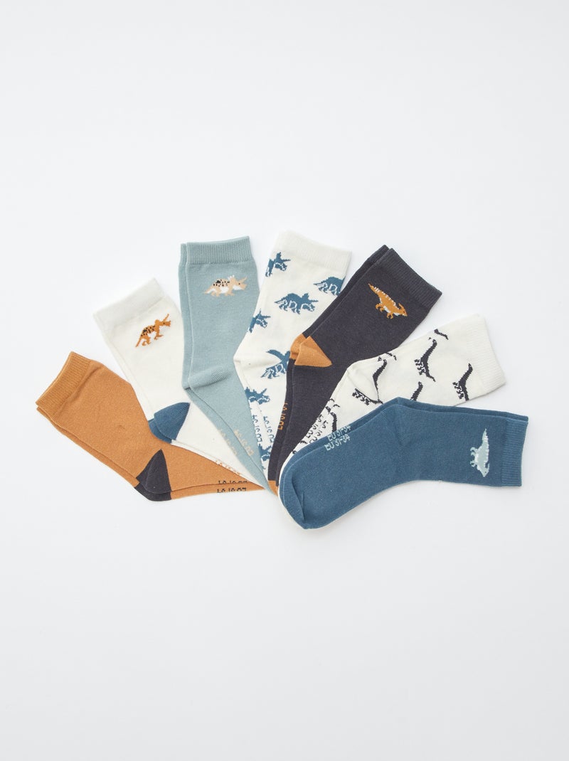 Lote de 7 pares de meias com estampado Bege - Kiabi