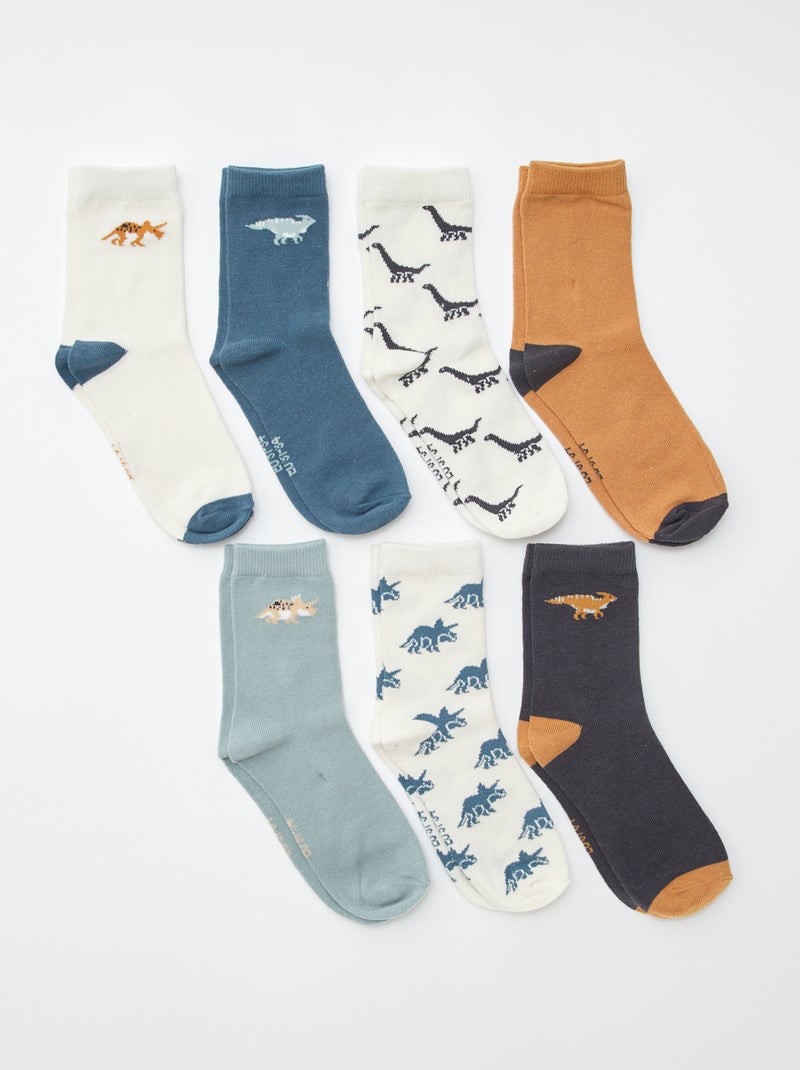 Lote de 7 pares de meias com estampado Bege - Kiabi