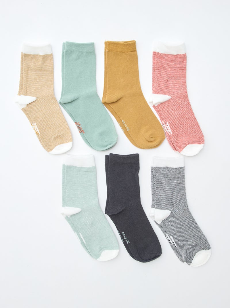 Lote de 7 pares de meias com estampado Castanho - Kiabi