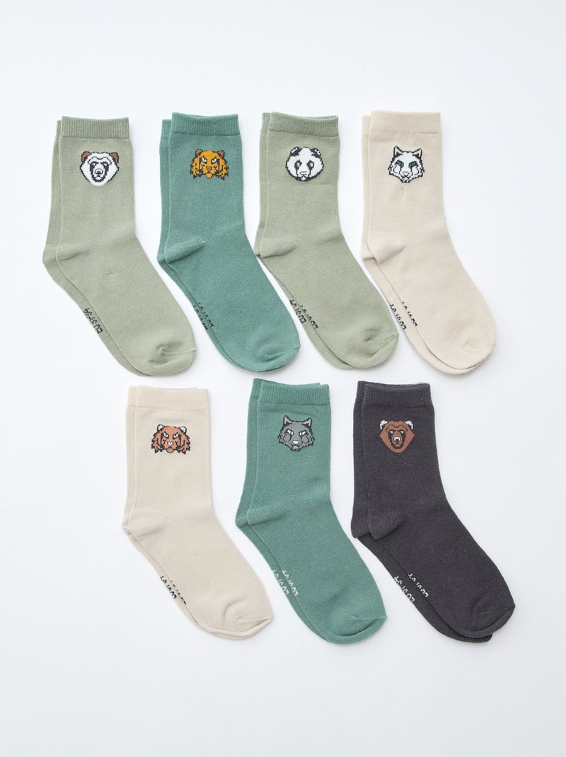 Lote de 7 pares de meias com estampado Verde - Kiabi