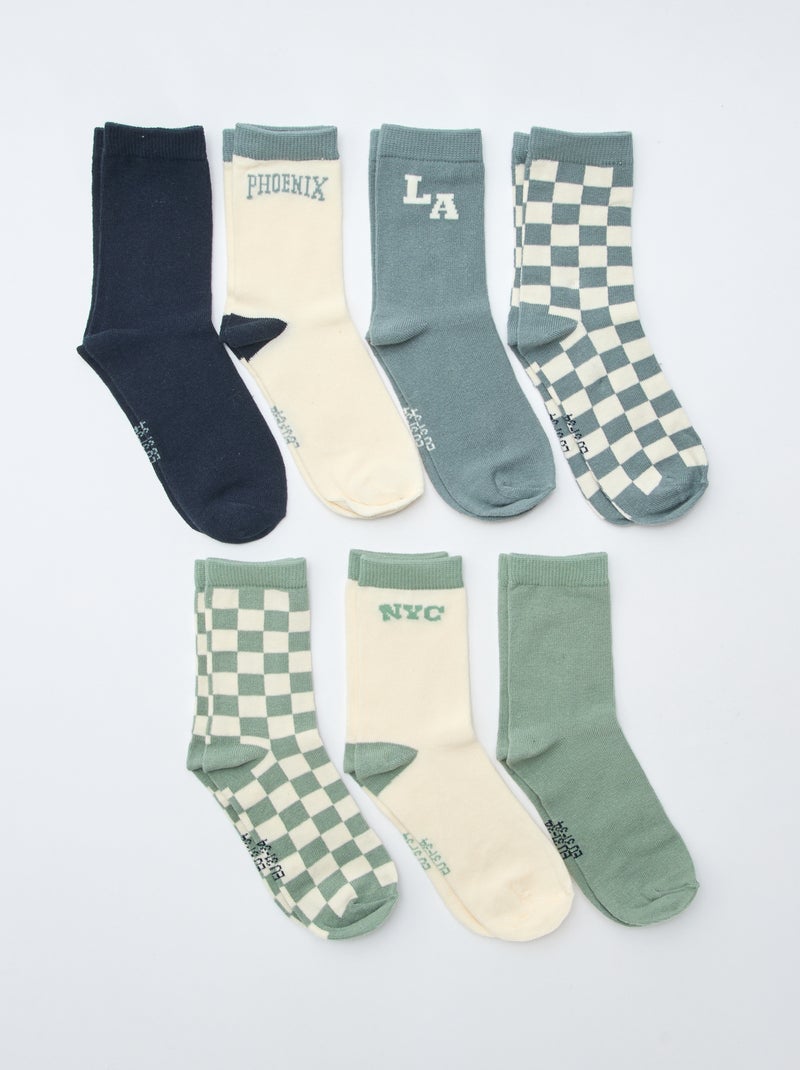 Lote de 7 pares de meias com estampado Verde - Kiabi