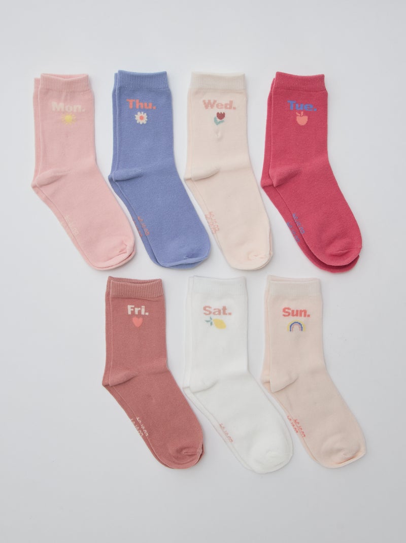 Lote de 7 pares de meias de meia altura Rosa - Kiabi
