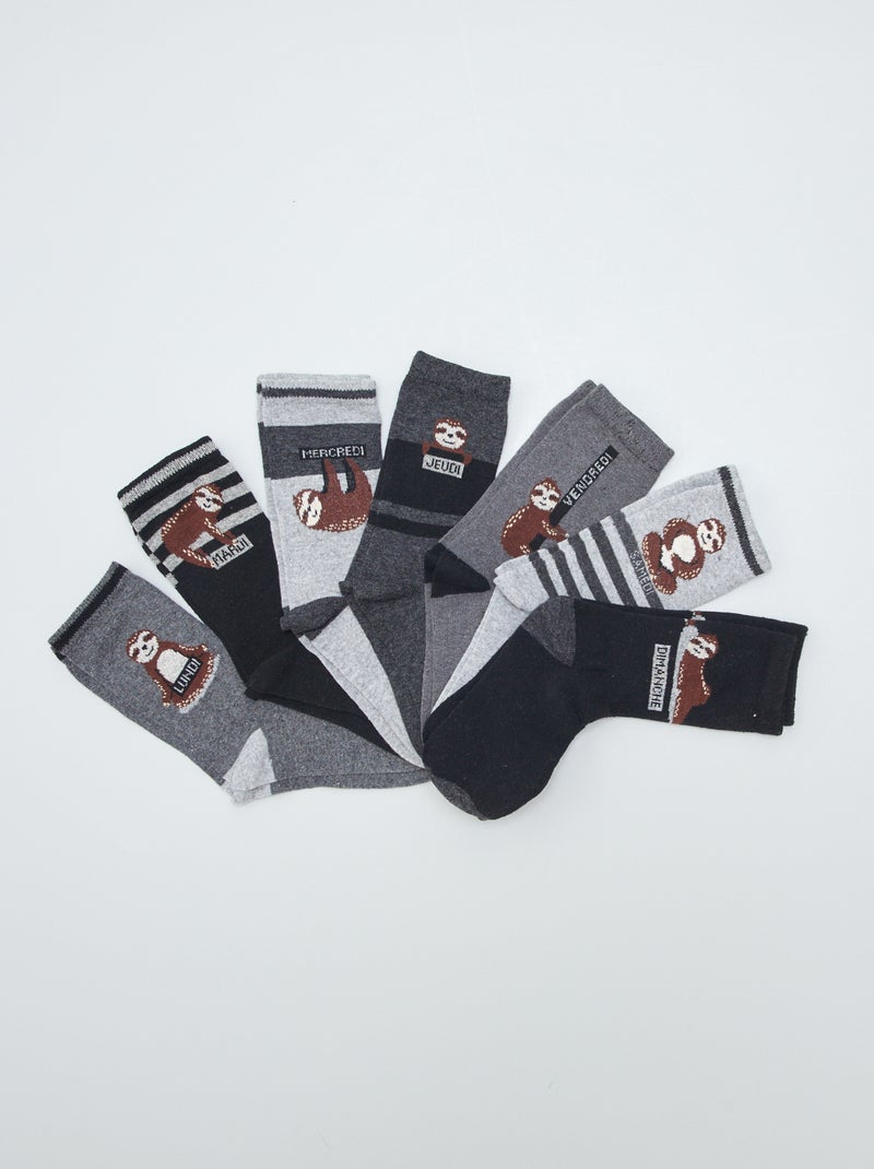 Lote de 7 pares de meias estampadas 'preguiças' Preto/ Cinza - Kiabi