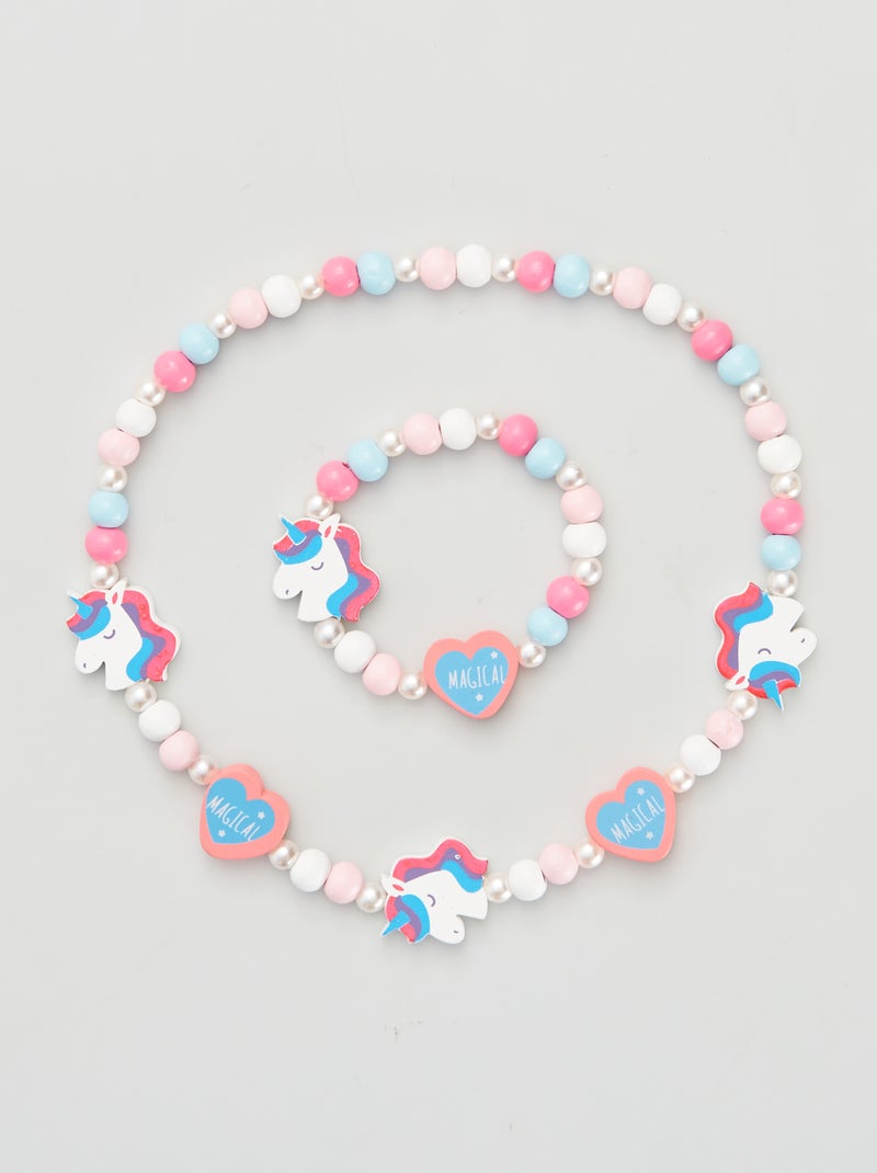Lote de colar + pulseira 'Unicórnio' Multicor - Kiabi