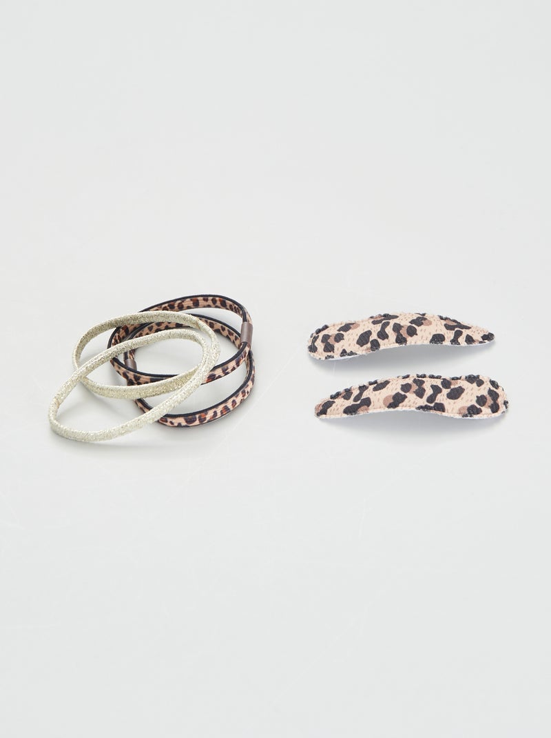 Lote de ganchos + elásticos 'leopardo' CASTANHO - Kiabi