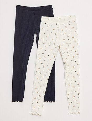 Lote de leggings caneladas 1 estampadas + 1 lisas - 2 peças