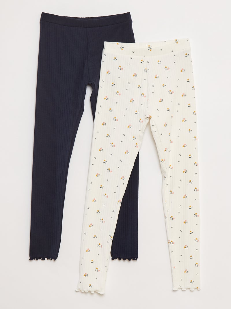 Lote de leggings caneladas 1 estampadas + 1 lisas - 2 peças Azul - Kiabi